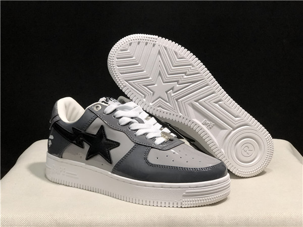 Men's Bape Sta Low Top Leather Gray/Black Shoes 004
